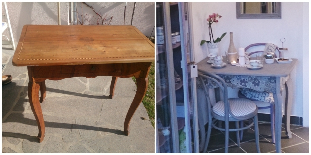 Tisch mit Einlegearbeit Chalk Paint und Decoupage